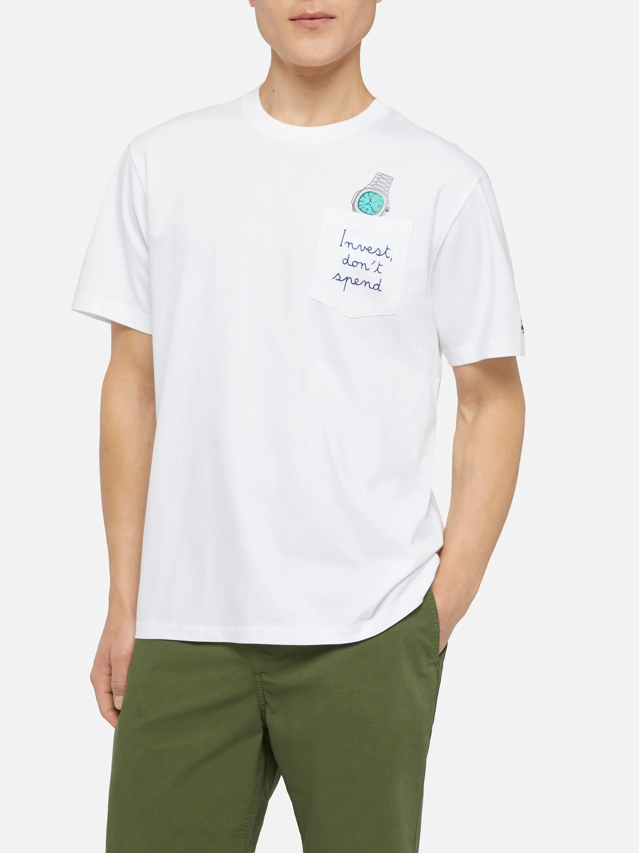 Cotton t-shirt Austin with embroidery and watch print
