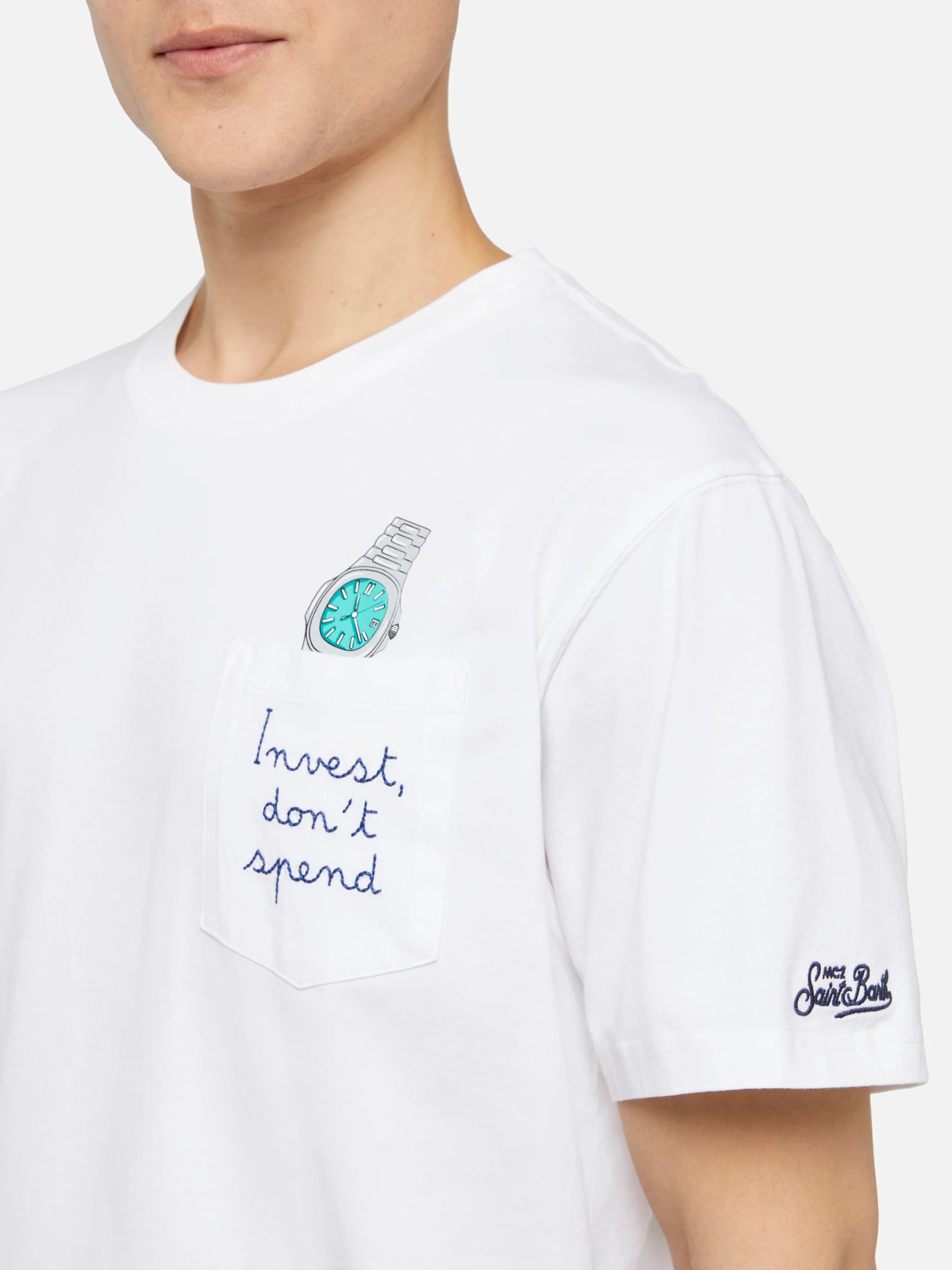 Cotton t-shirt Austin with embroidery and watch print