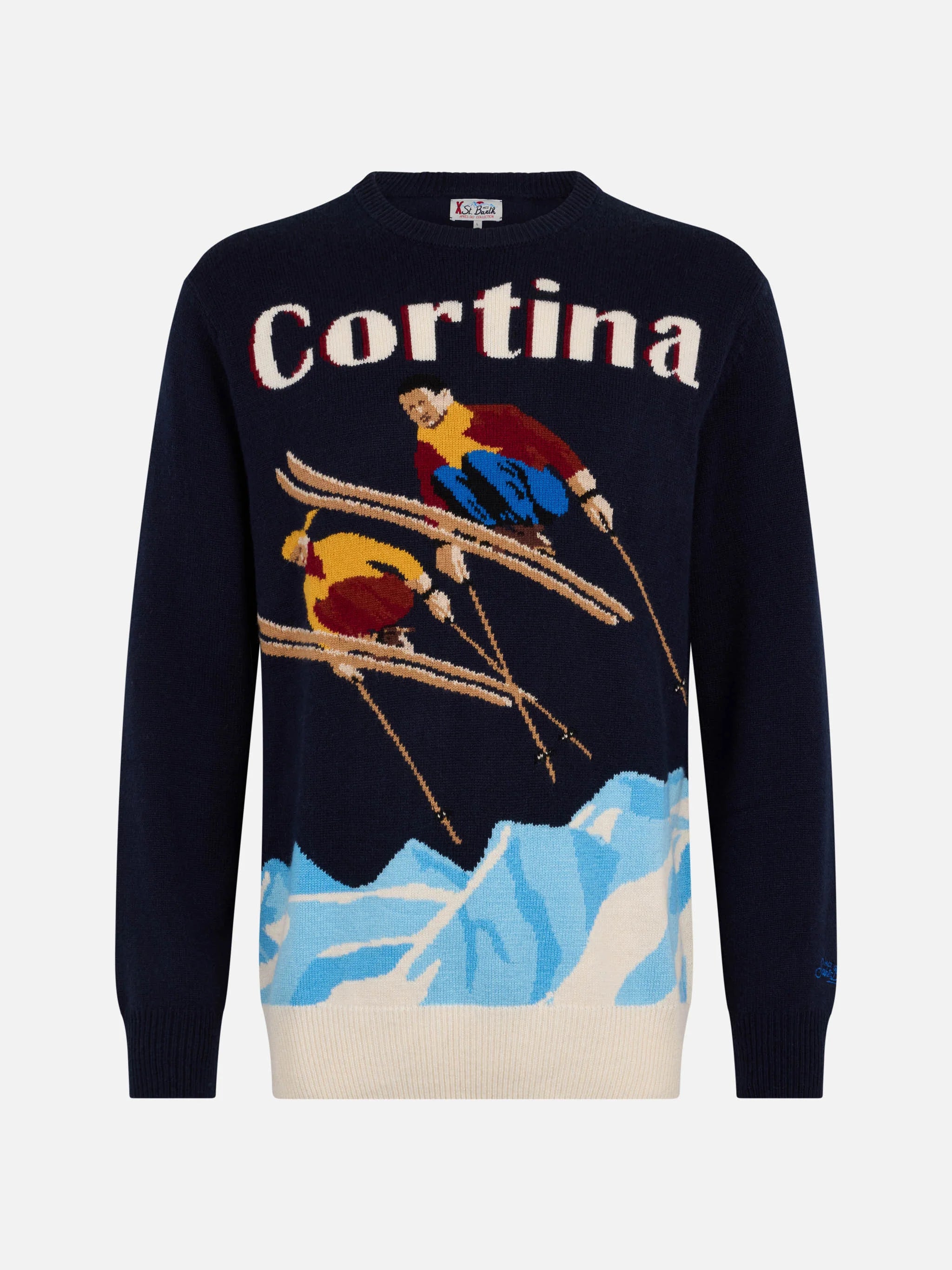 Crewneck sweater Heron with Cortina postcard jacquard