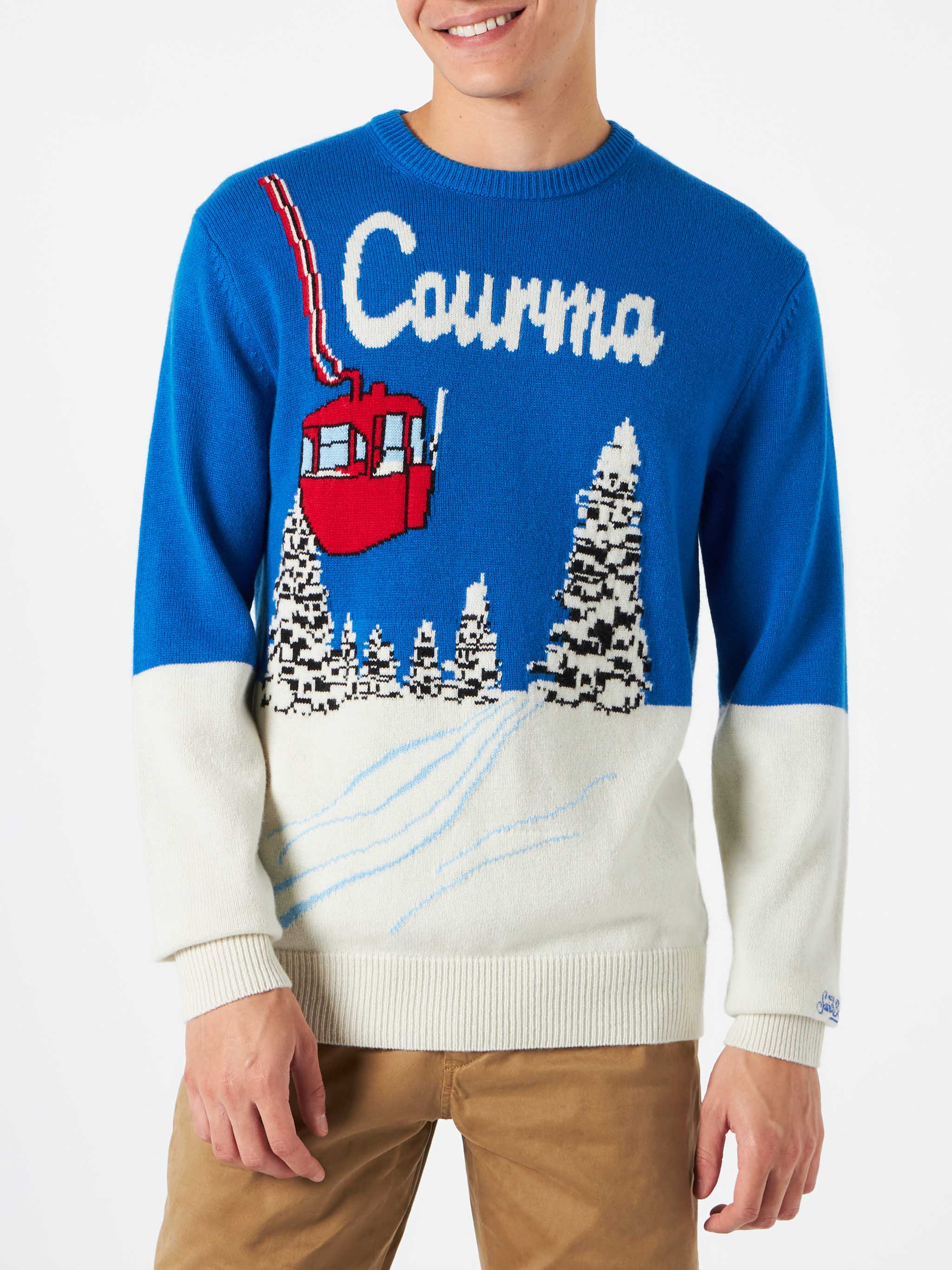 Crewneck sweater Heron with Courma postcard jacquard