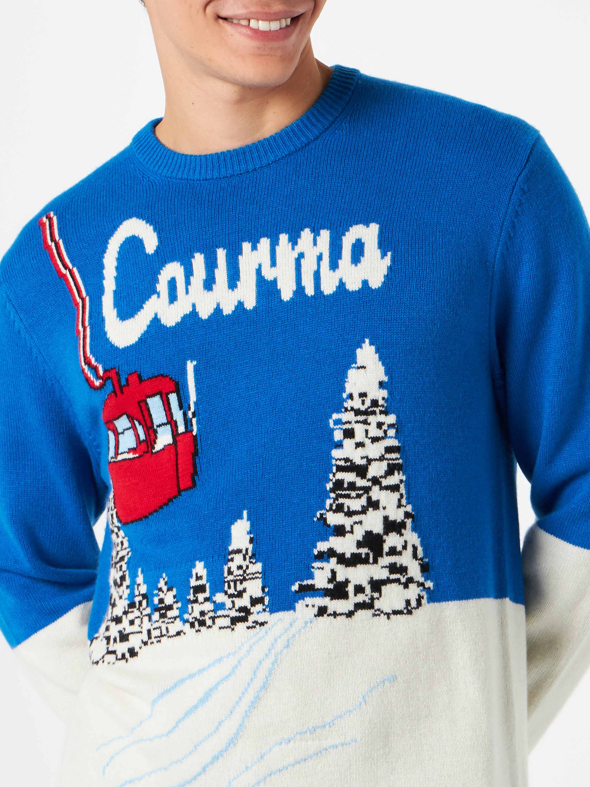 Crewneck sweater Heron with Courma postcard jacquard