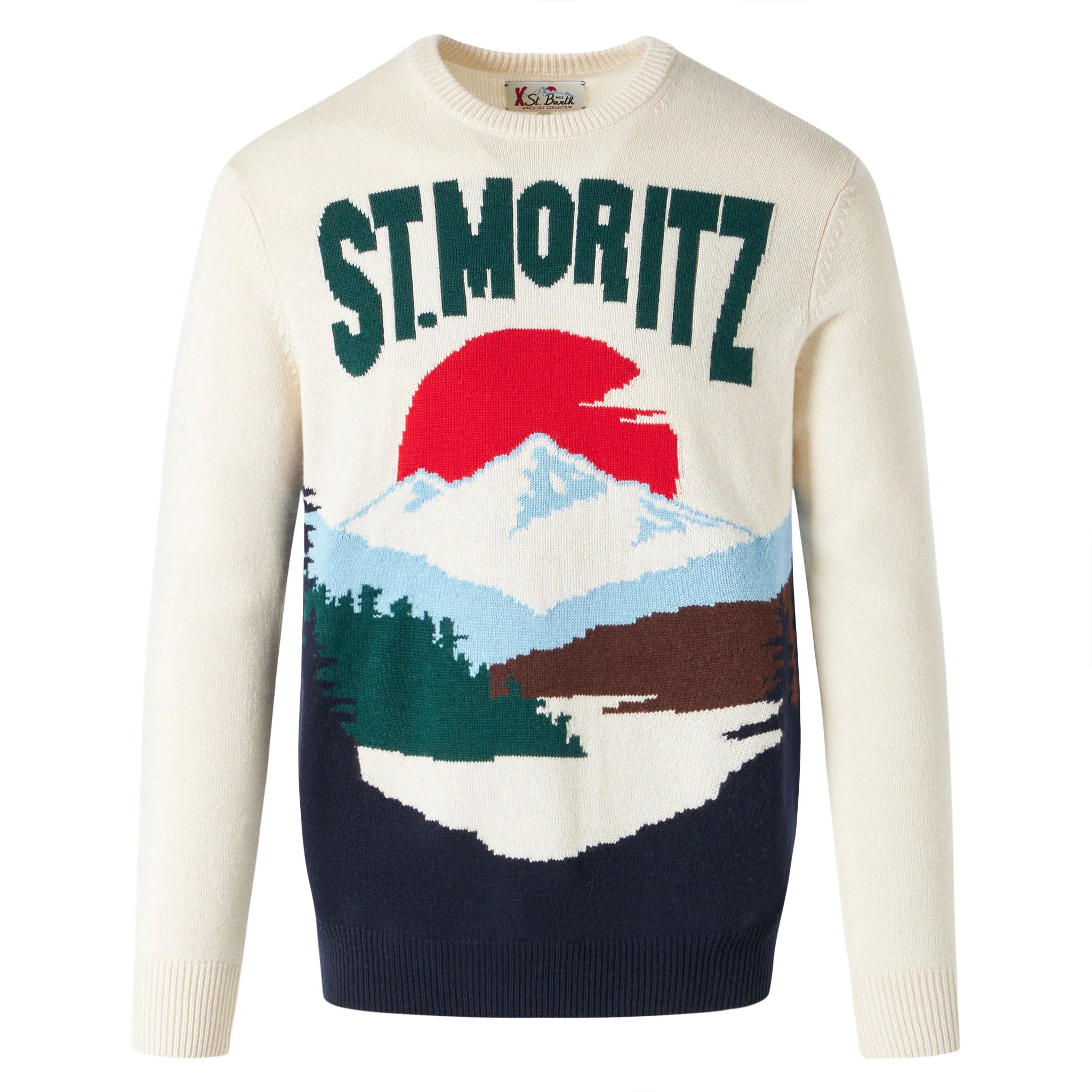 Crewneck sweater Heron with St. Moritz postcard jacquard